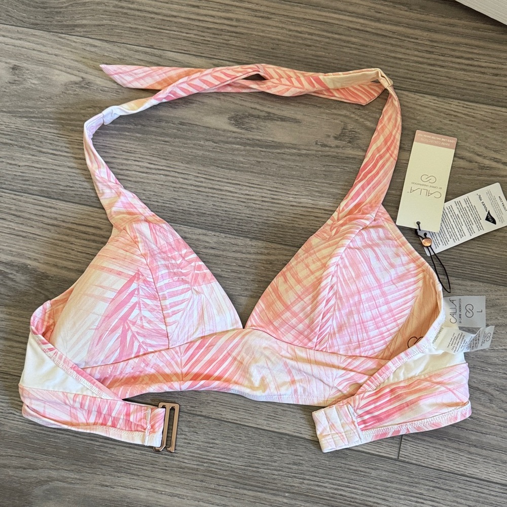 CALIA by Carrie Underwood Pink and Cream Halter Bikini Top